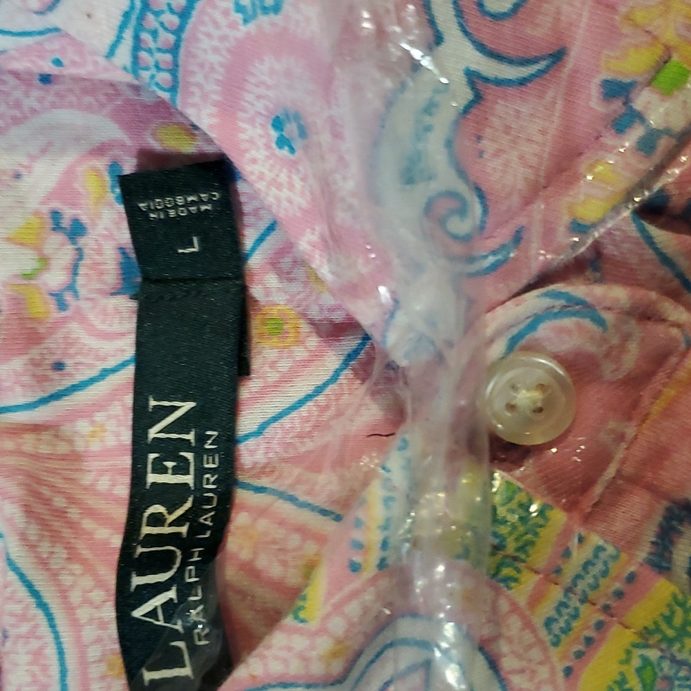 SZ. LARGE LAUREN RALPH LAUREN PINK PAJAMA SHIRT - Picture 4 of 5